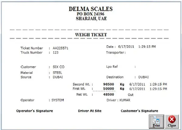 picture of a weighbridge bill